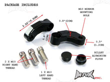 Load image into Gallery viewer, Black CNC Machined Billet Aluminum Mirror Risers / Extenders - 2 x RH M10 Thread