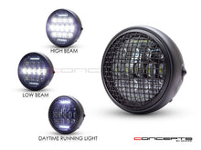Load image into Gallery viewer, 7" Matte Black Universal Classic Metal Multi Projector LED Headlight + Mesh Grill - 12v / 75w