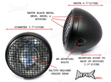 Load image into Gallery viewer, 7 INCH Matte Black Mesh Grill Metal Headlight - H4 / 55w Halogen Sealed Beam