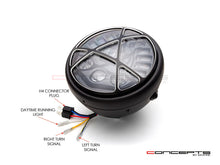 Load image into Gallery viewer, 7" Matte Black + Contrast Cut Metal LED Integrated Headlight + Anarchy Grill Cover
