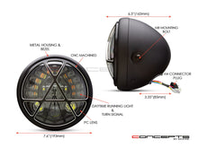 Load image into Gallery viewer, 7" Matte Black + Contrast Cut Metal LED Integrated Headlight + Anarchy Grill Cover