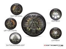 Load image into Gallery viewer, 7" Matte Black + Contrast Cut Metal LED Integrated Headlight + Anarchy Grill Cover