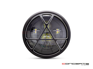 7" Matte Black + Contrast Multi Projector LED Headlight + Anarchy Grill Cover