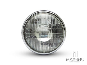 7" Gloss Black + Chrome Shorty Metal Headlight - 12v / 55w Sealed Beam