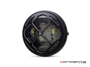 7" Matte Black + Contrast Multi Projector LED Headlight + Rukis Grill Cover