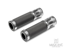 Load image into Gallery viewer, Oval Cut Anodized CNC Machined Aluminum / Rubber Hand Grips - 7/8&quot; (22mm)
