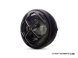 7" Matte Black + Contrast Multi Projector LED Headlight + Rukis Grill Cover
