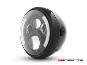 7" Gloss Black Metal LED Headlight + Integrated DRL & Turn Signals