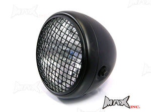 7 INCH Matte Black Mesh Grill Metal Headlight - H4 / 55w Halogen Sealed Beam