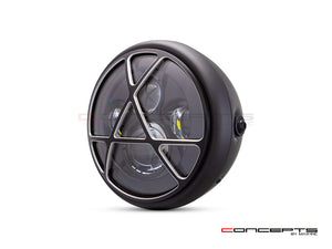 7" Matte Black + Contrast Multi Projector LED Headlight + Anarchy Grill Cover