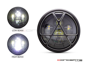 7" Matte Black + Contrast Multi Projector LED Headlight + Anarchy Grill Cover
