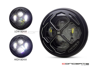 7" Matte Black + Contrast Multi Projector LED Headlight + Rukis Grill Cover