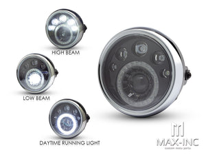 7" Black & Chrome Universal Multi Projector LED Headlight with Halo Ring - Emarked