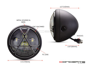 7" Matte Black + Contrast Multi Projector LED Headlight + Anarchy Grill Cover