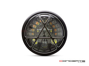 7" Matte Black + Contrast Cut Metal LED Integrated Headlight + Anarchy Grill Cover