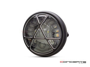 7" Matte Black + Contrast Cut Metal LED Integrated Headlight + Anarchy Grill Cover